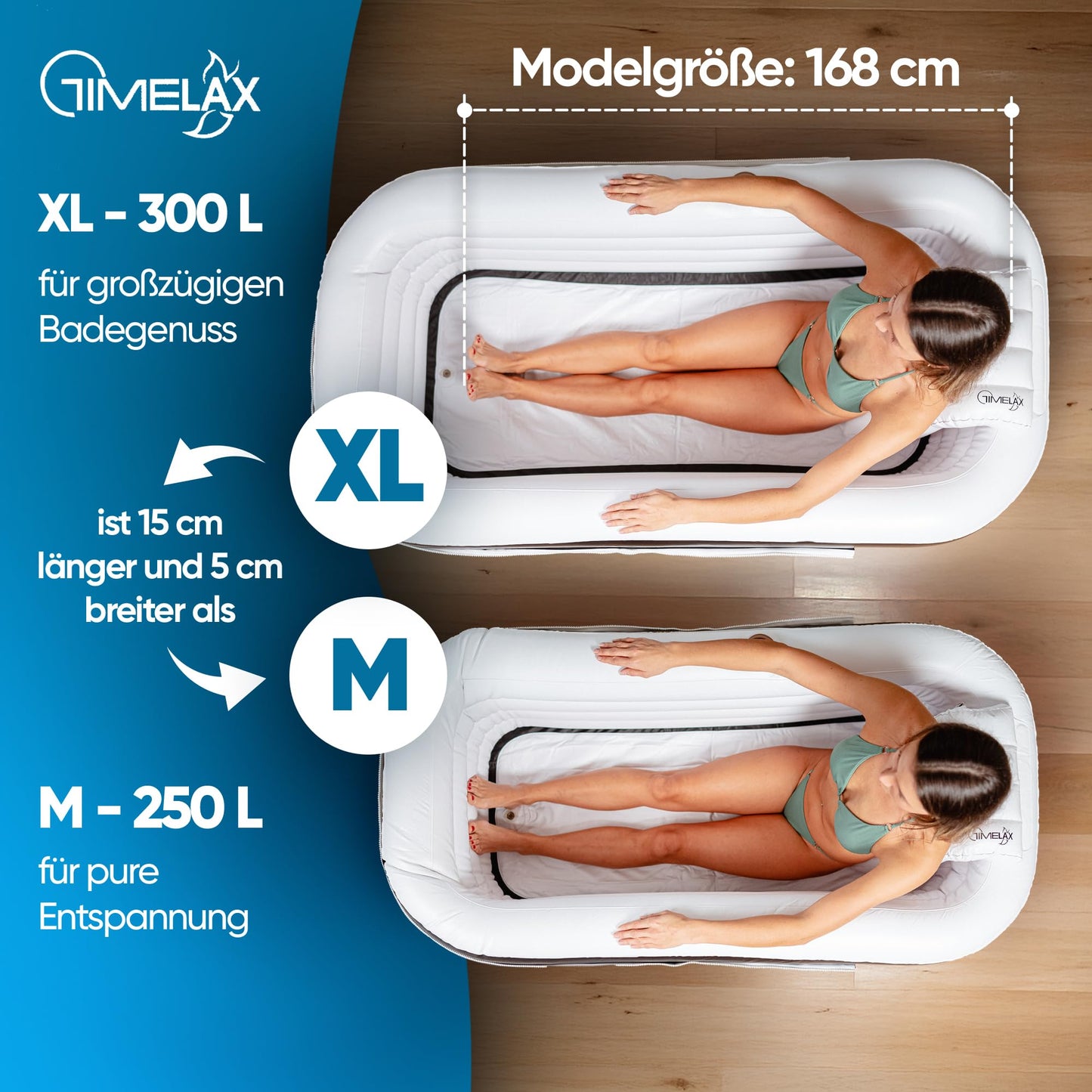 TIMELAX® Inflatable Bathtub XL [Ergonomic Backrest] 0.5 mm Thick PVC | BPA Free Inflatable Foldable Mobile Freestanding Bath for Adults and Shower