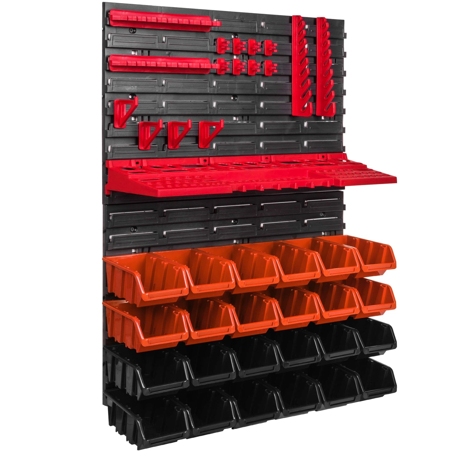 Storage System Wall Shelf 576 x 780 mm, Tool Holders, 28 pcs. Stacking Boxes Storage Boxes Extra Strong Wall Shelves Expandable Workshop Shelving Workshop Shelf