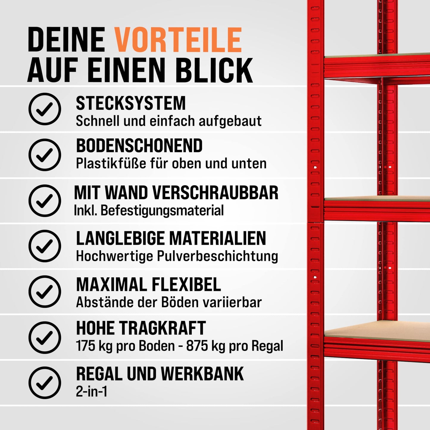 Monzana® 2 x Heavy Duty Shelving Unit 180 x 90 x 40 cm Red 1750 kg 10 MDF Panels Mounting Material Cellar Shelving Storage Shelving Metal Shelf Workshop Shelf