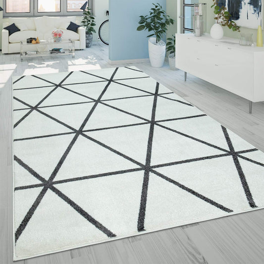 Paco Home Teppich Wohnzimmer Skaninavisches Rauten Design Weich Pastellfarben Kurzflor Blau Weiß, Grösse:60x100 cm