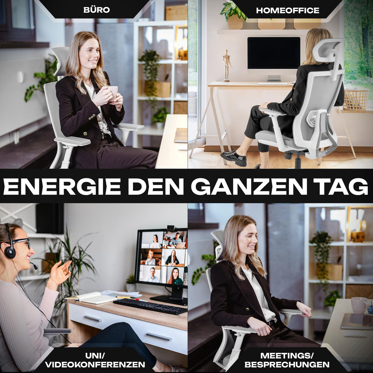 M2 Ergonomic Office Chair, Test Winner with Adjustable Armrest without Headrest for Maximum Freedom of Movement, Back-Friendly, Comfortable Desk Chair for Office and Home Office Chair