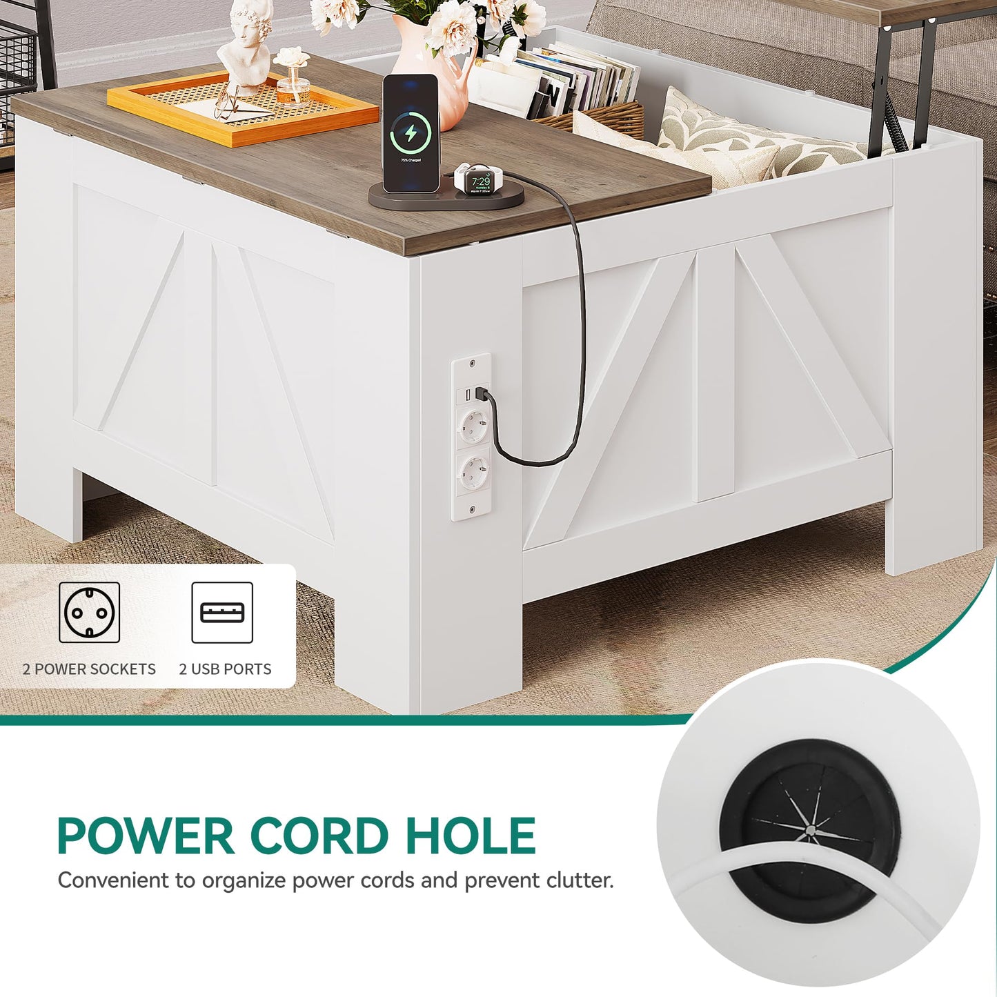 YITAHOME Coffee Table, Square Living Room Table 2-Tier Coffee Table with Storage Space for Couch Bedroom, Sturdy Metal Frame, 80 x 80 x 45 cm