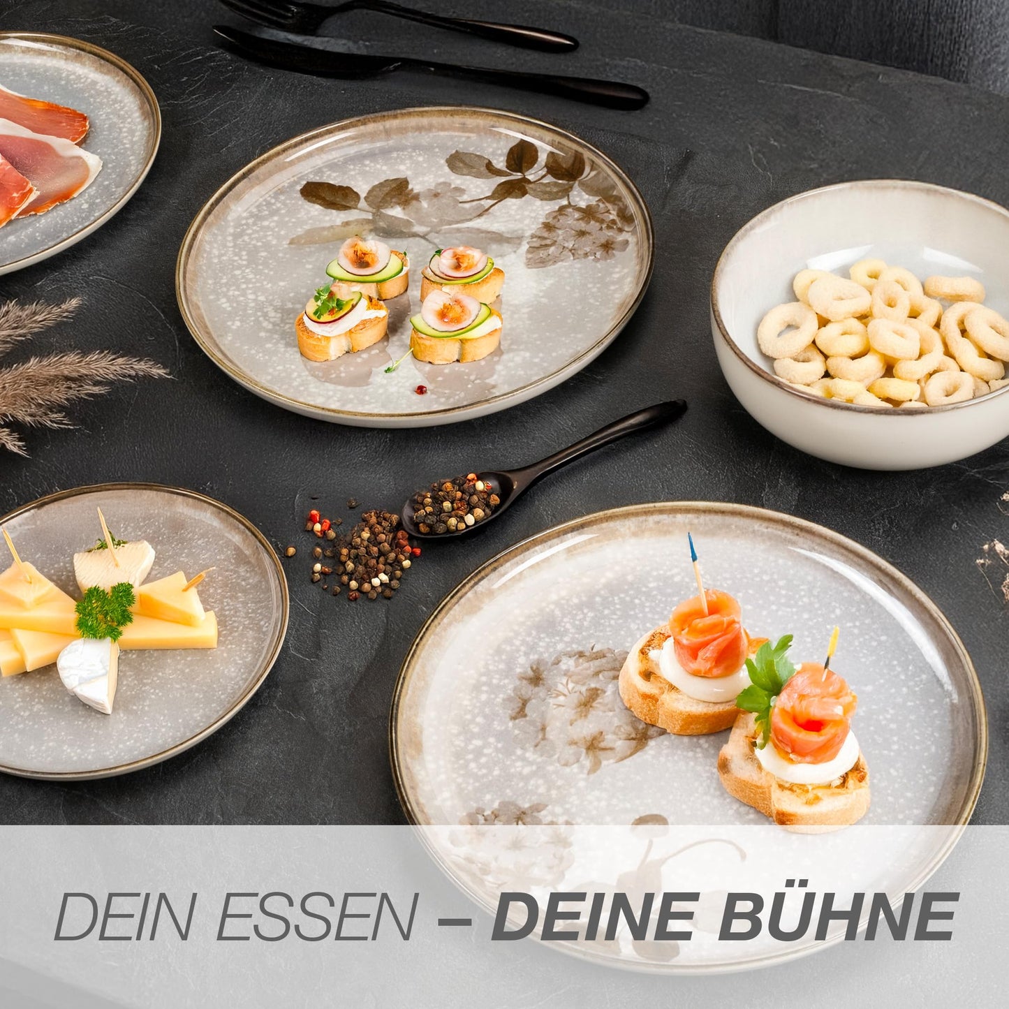 Moritz & Moritz BLOSSOM 18-Piece Crockery Set for 6 People, Elegant Plate Set Made of High-Quality Porcelain with Floral Design, Crockery Set of 6 x Dinner Plates, 6 x Dessert Plates, 6 x Soup Plates