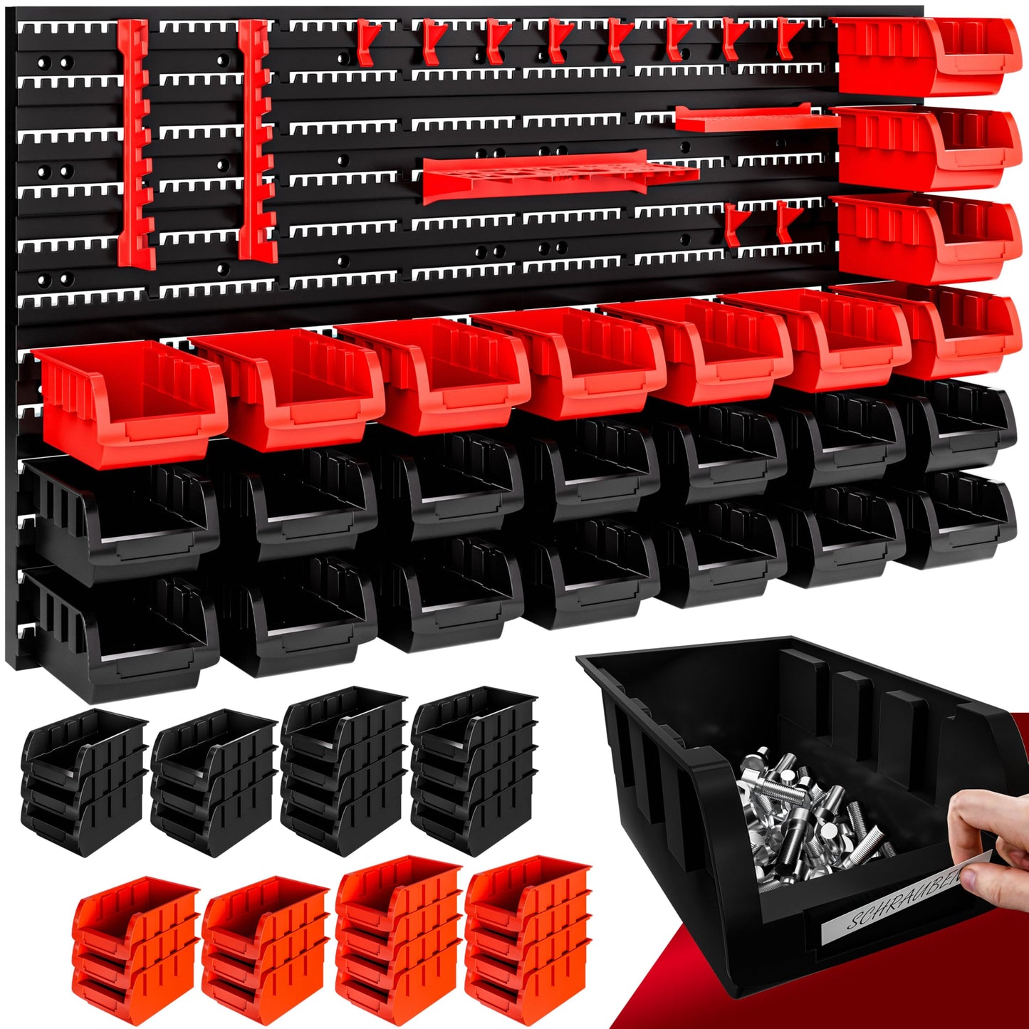 Deuba® Wall Shelf + Stacking Boxes - Extra Strong Wall Panels - Extendable Workshop Shelving