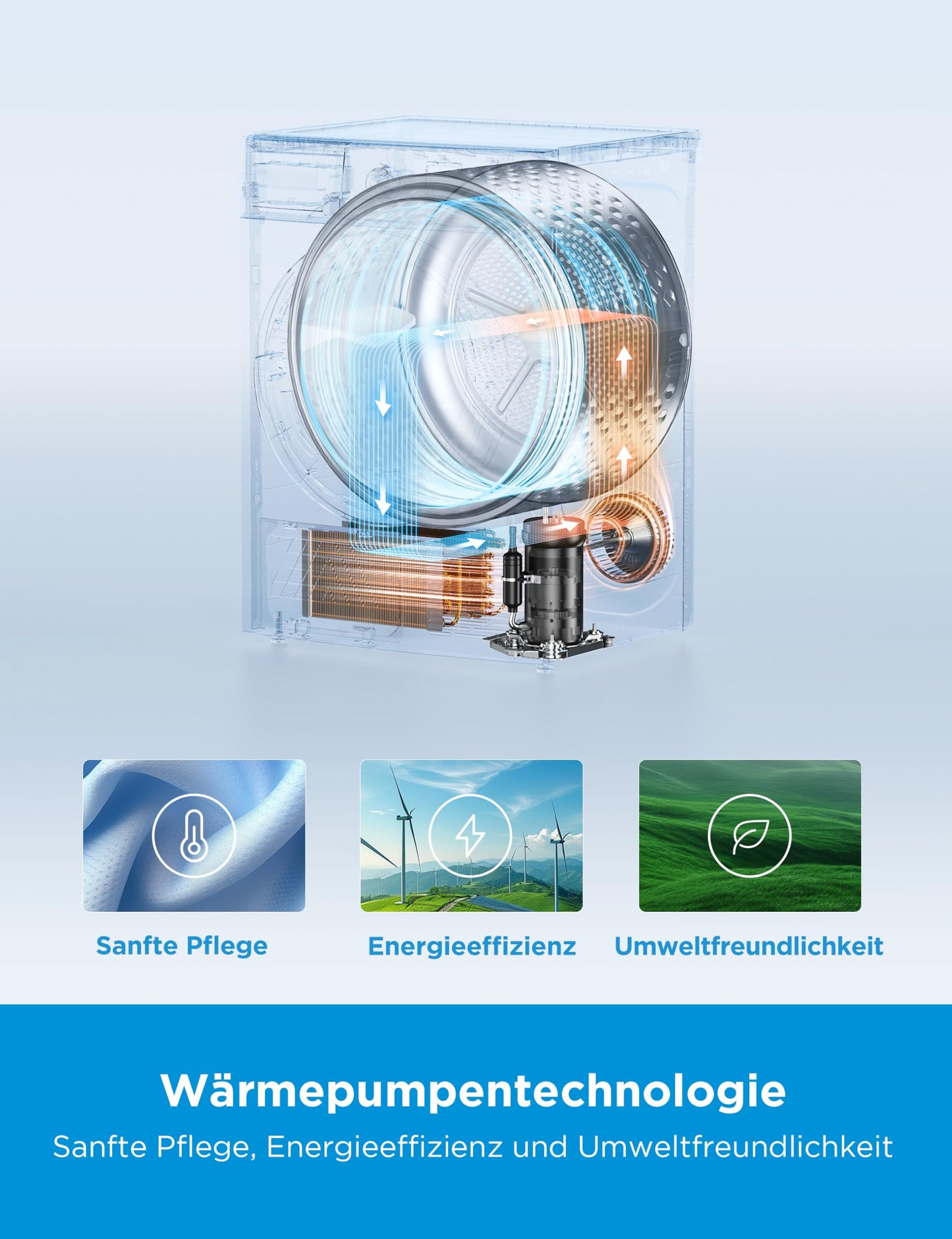 Midea MD20EH80WB-A3 Heat Pump Dryer, 8 kg, Energy Class C, UV Hygiene, Wrinkle Protection, Gentle Care, Auto Dry, Wool Care, Refreshing, Remote Control, Delay Start, White [Energy Class A+++]