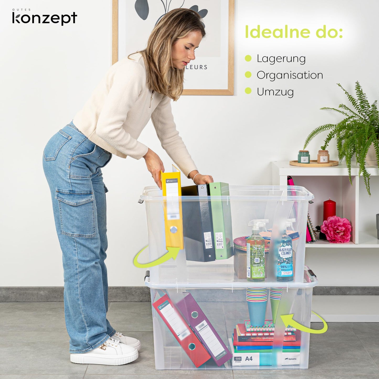 KONZEPT Storage Box with Lid 32L BPA Free Heavy Duty Locking Clips