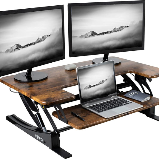 VIVO Black Height Adjustable 36 inch Stand up Desk Converter Quick Sit to Stand Tabletop Dual Monitor Riser, DESK-V000V
