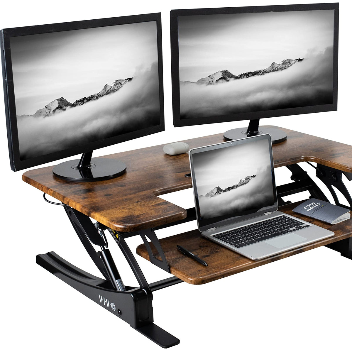 Vivo Black Height Adjustable 36" Stand up Desk Converter | Quick Sit to Stand Tabletop Monitor Riser (DESK-V000V)