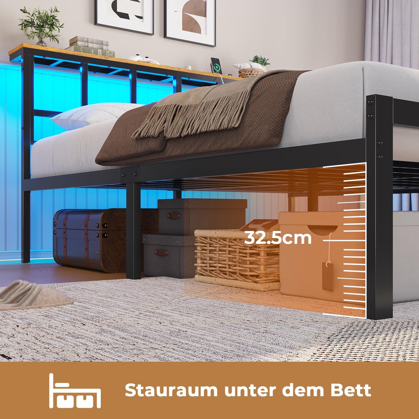 Brinlawb Bed 180 x 200 cm with Metal Slatted Frame