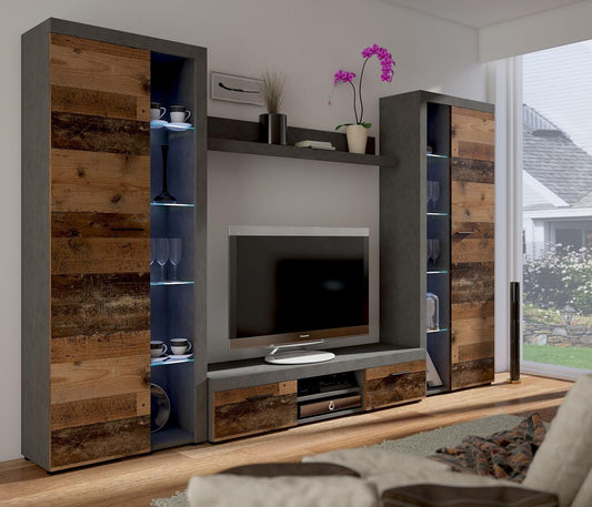 Kuechen-preisbombe Rumba XL Living Room Wall Unit Old Wood + Matera