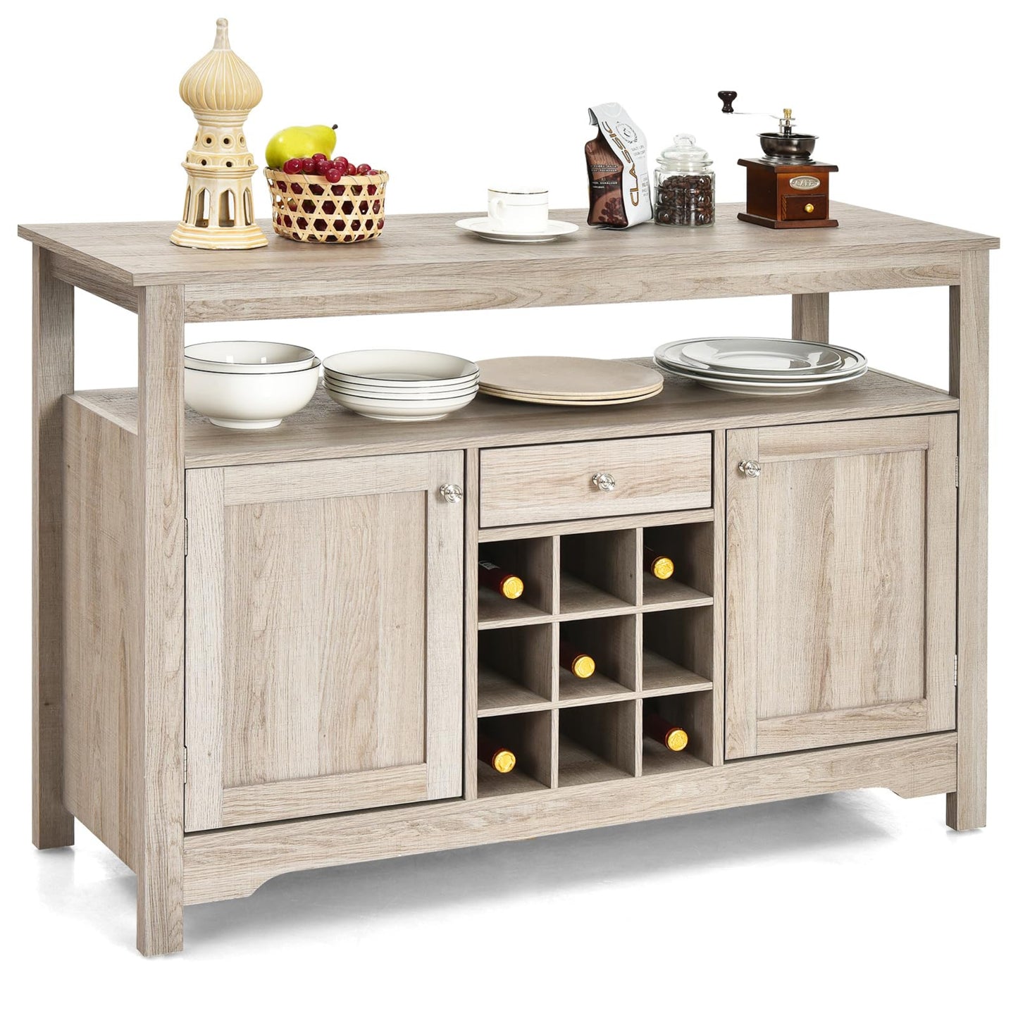 COSTWAY Sideboard Kitchen Cabinet with Doors and Drawers, Wooden Kitchen Chest of Drawers, Buffet Cabinet, Storage Cabinet, Side Cabinet, Wine Cabinet, 116 x 40 x 82 cm (White)