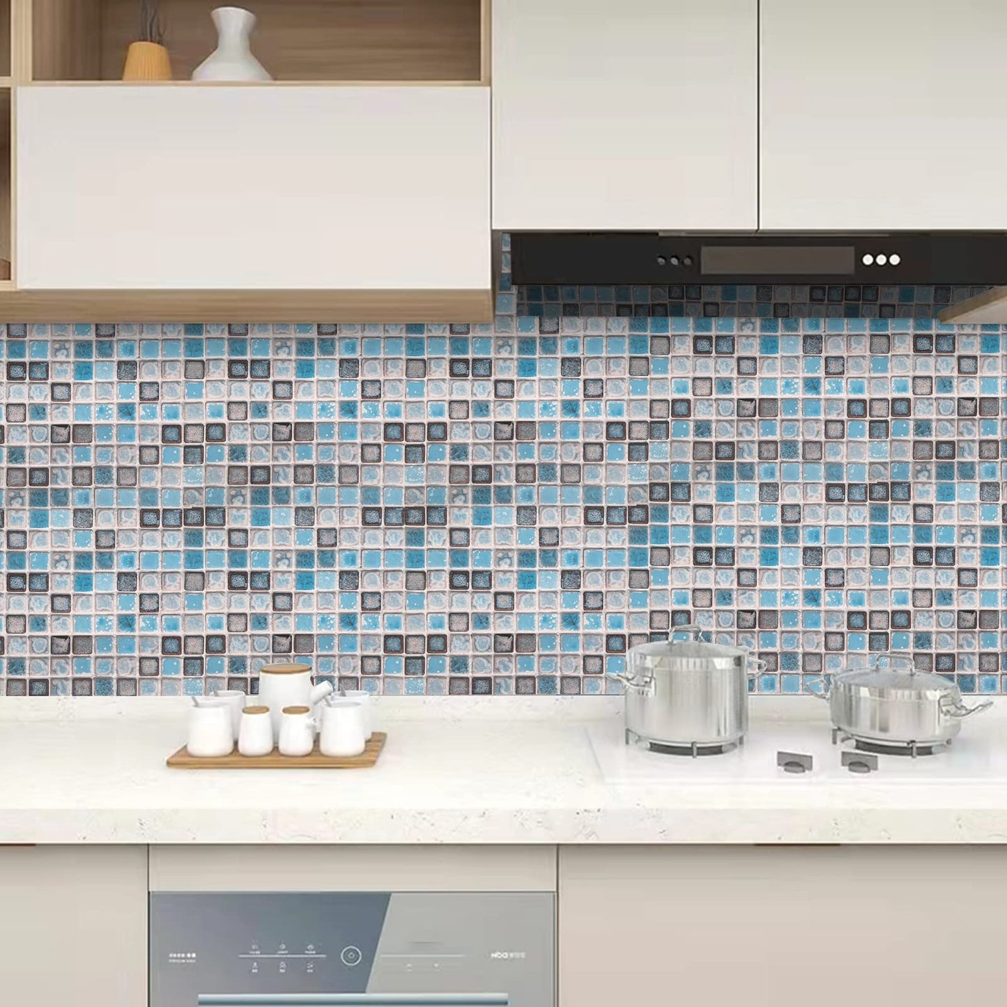 Hode Pack of 10 Adhesive Tiles, Kitchen Marble, 60 x 30 cm, Self-Adhesive Tiles, White, Waterproof, Wall Panels, Self-Adhesive for Kitchen Splashback, Bathroom, Living Room, Wall Tiles