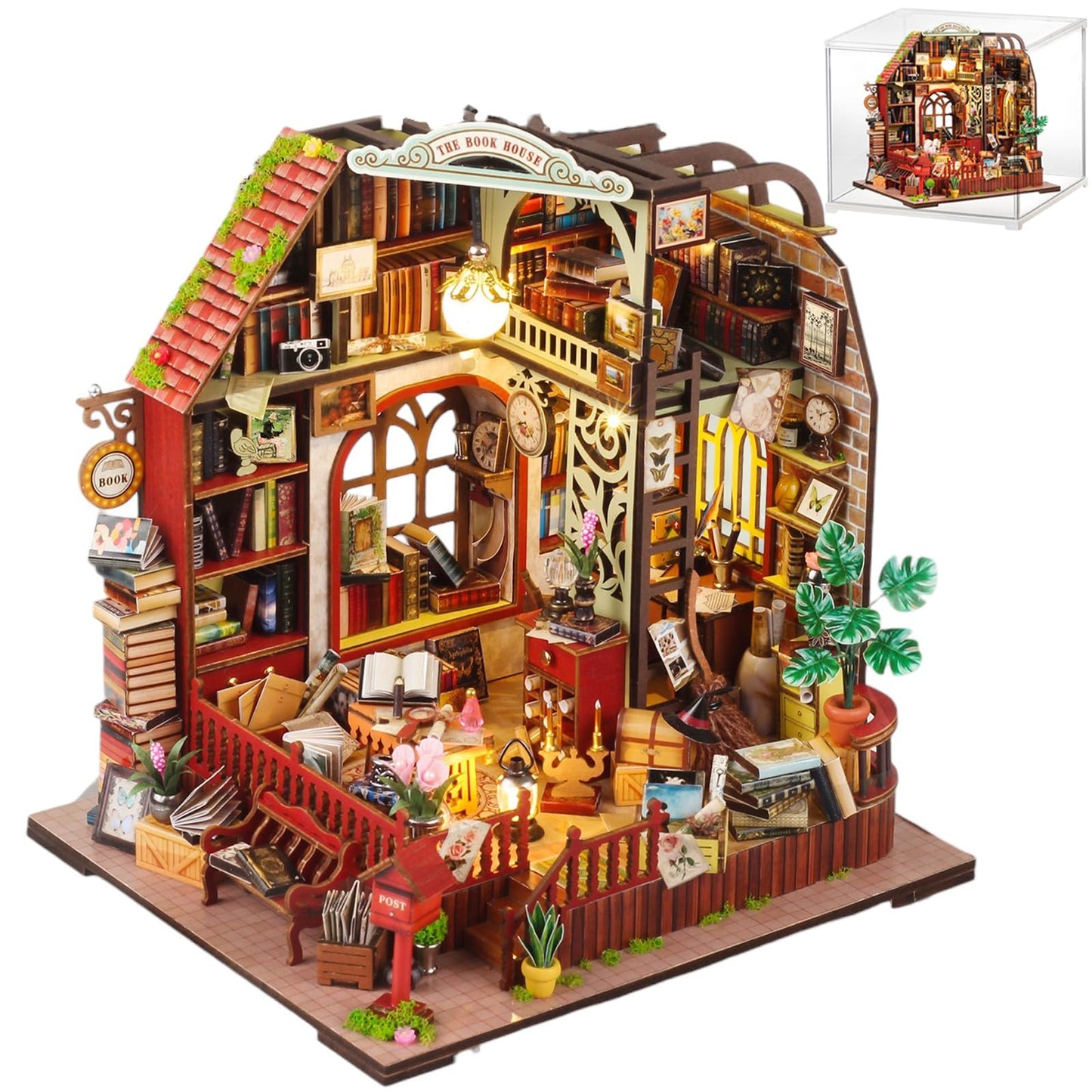 UINOFER DIY Greenhouse Wood, Miniature Garden House Building with Furniture, Creative Construction Kit Adults, Model Kit for Adults and Children - Hanging Garden