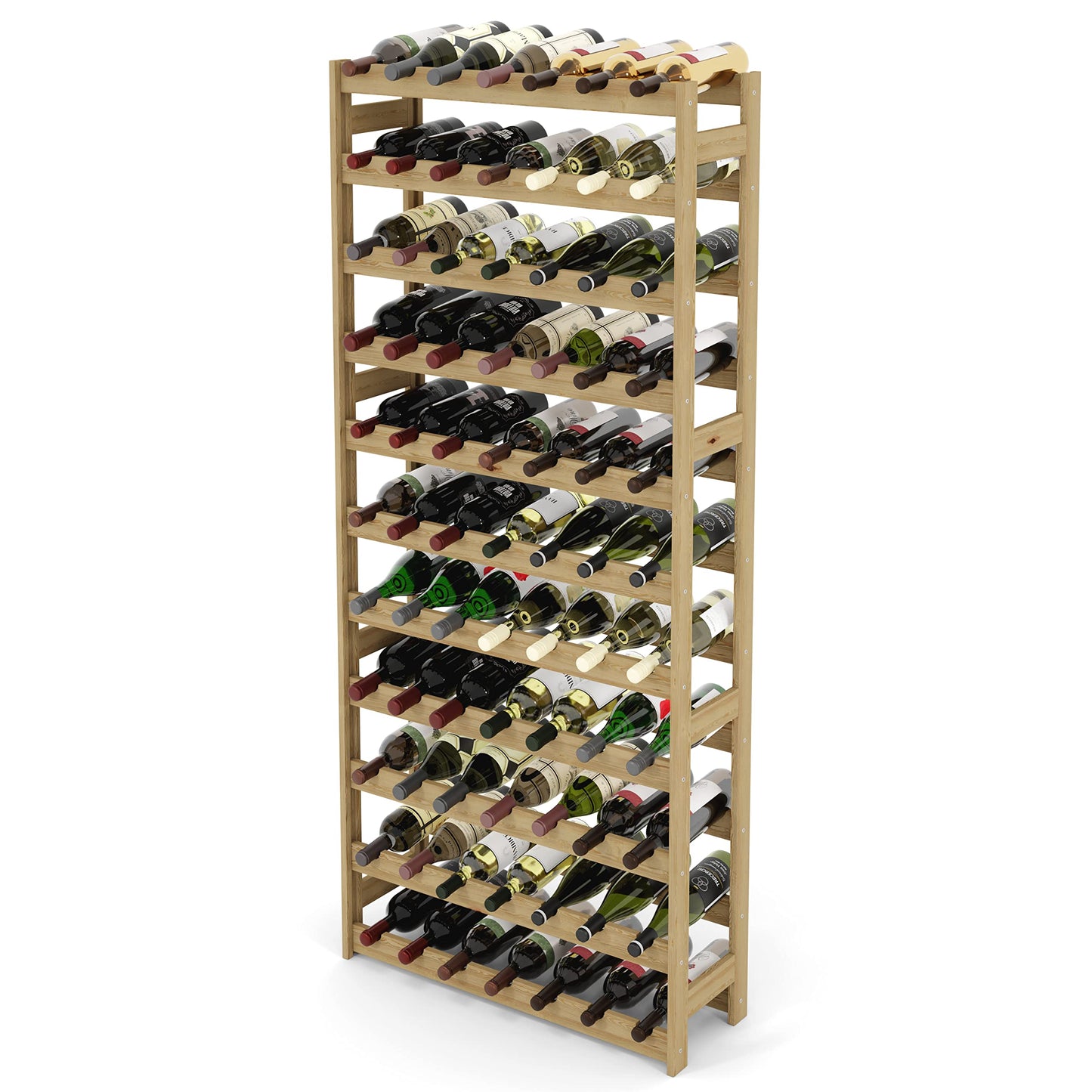 Lenmar, Wooden Wine Rack for Bottles, Natural, RW-1, Wine, Bottle Rack, Cellar Rack, Shelves, Bottle Holder (Natural, RW-1-42, 102 x 63 x 25, Brown, Holds 42 Bottles)