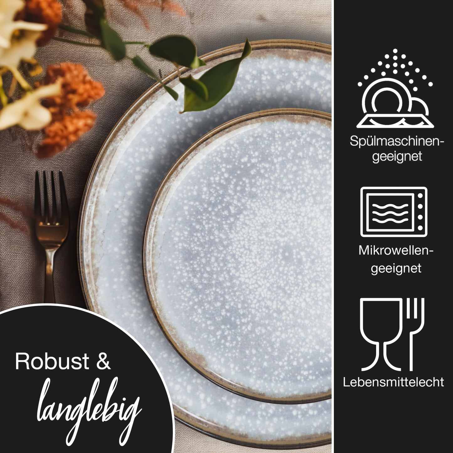 Moritz & Moritz BLOSSOM 18-Piece Crockery Set for 6 People, Elegant Plate Set Made of High-Quality Porcelain with Floral Design, Crockery Set of 6 x Dinner Plates, 6 x Dessert Plates, 6 x Soup Plates