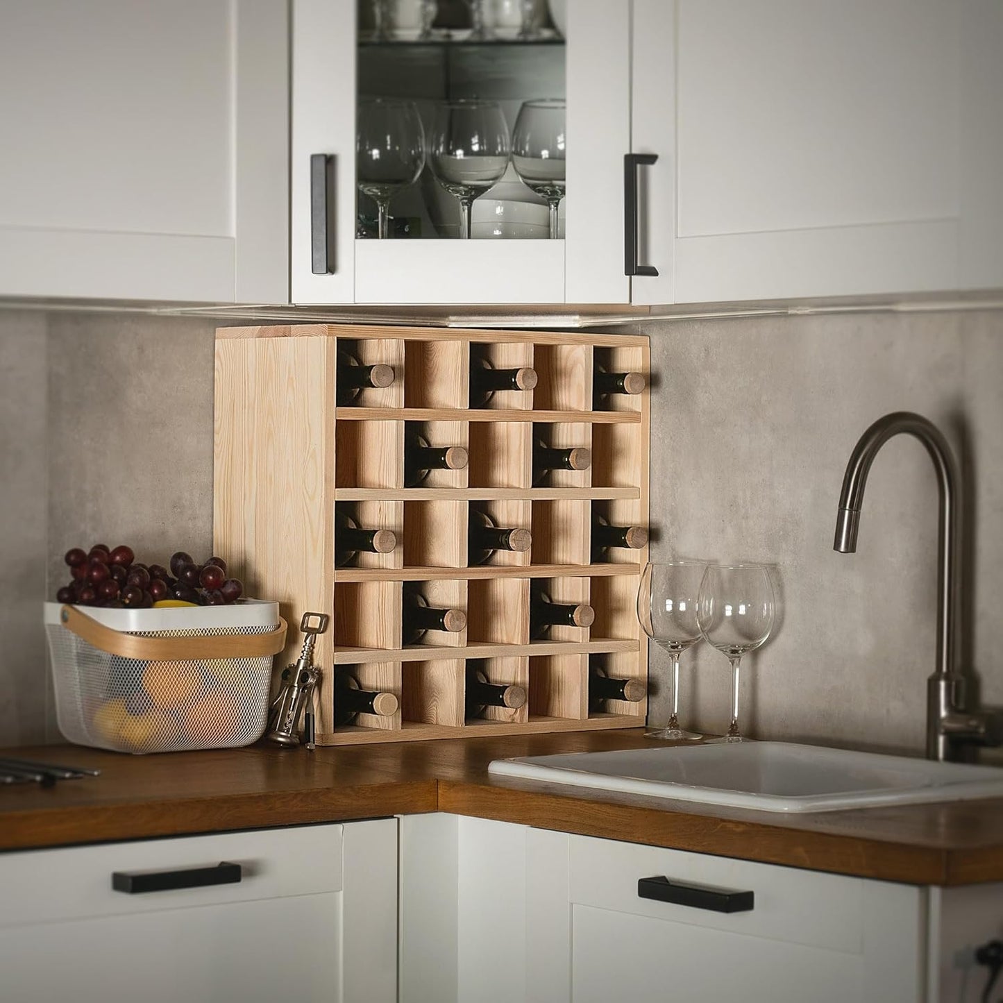 KADAX Wooden Wine Rack, 52 x 25.5 x 104 cm, Large Bottle Rack for Many Wine Bottles, Stackable Wine Stand, Shelf for Bottles, Rustic Wine Cabinet, Sturdy, Space-Saving, Made in EU