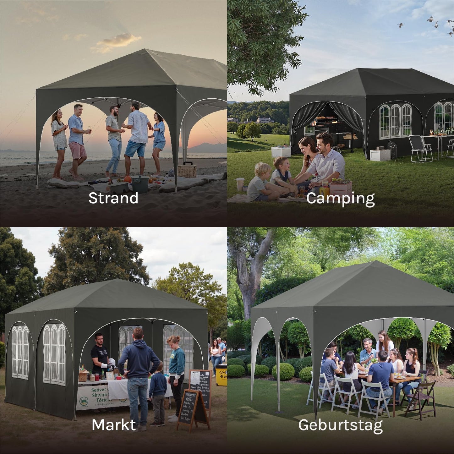 WOLTU Gazebo, Folding Gazebo, 3 x 6 m, with 6 Side Walls, Party Tent, Water-Repellent, UV Protection 50+, Height-Adjustable Garden Gazebo, with Carry Bag, for Outdoor Garden, Camping, Grey