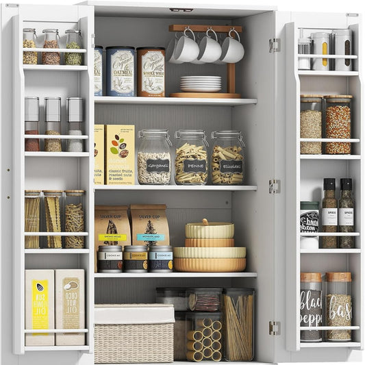 HOMCOM Kitchen Cabinet, Buffet Cabinet with 2 Doors, 8 Door Shelves, 2 Drawers, Tall Cabinet with Adjustable Shelves, Modern Storage Cabinet for Living Room, White, 60 x 40 x 159 cm