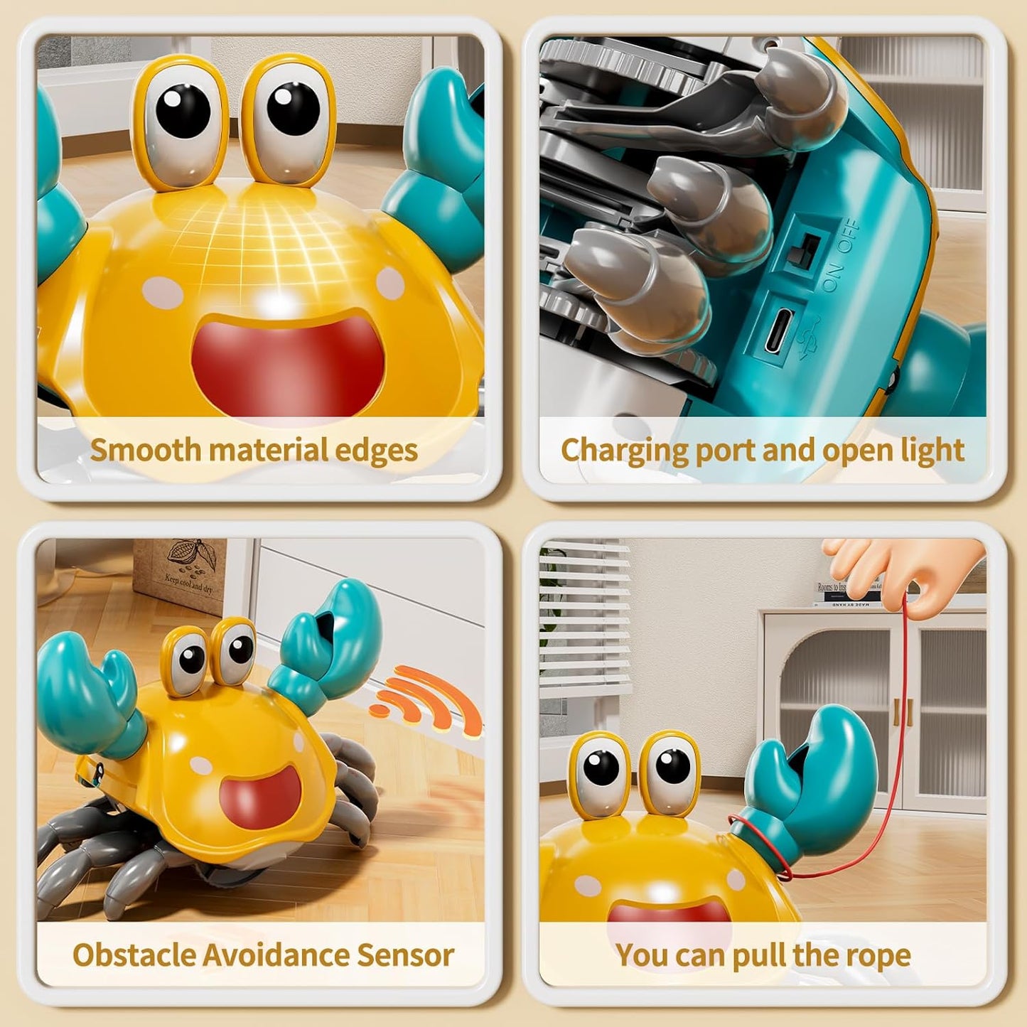 KukuFun Crawling Crab Baby Toy, Baby Belly Time Walking Dance Moving Crab Toy for Babies Girls Boys, Crawling Crab Baby Toy Toddler Birthday Gifts