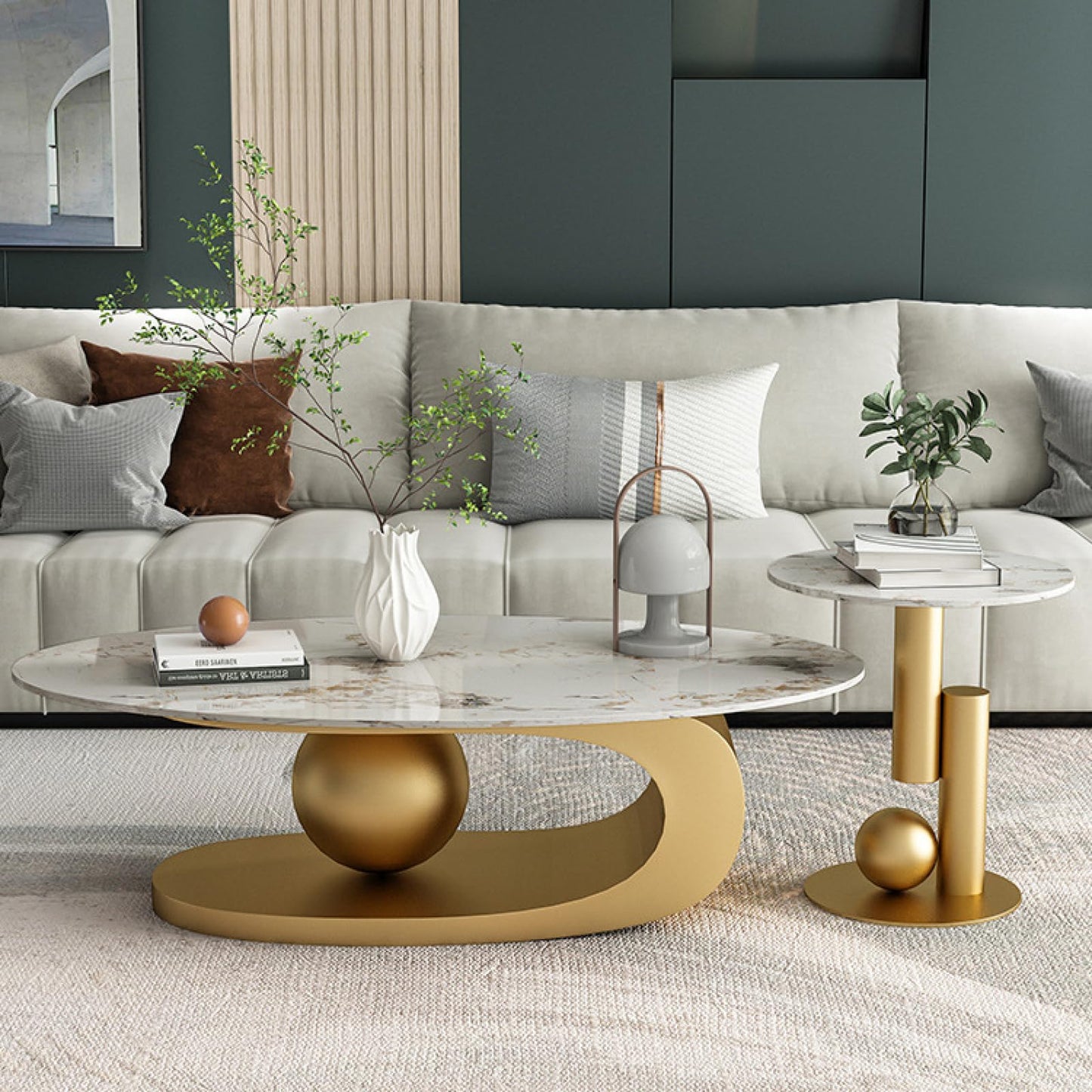 Luxury Marble Coffee Table with Golden Metal Bracket and Stone Worktop - Elegant Styling, Unique Design, Easy to Clean