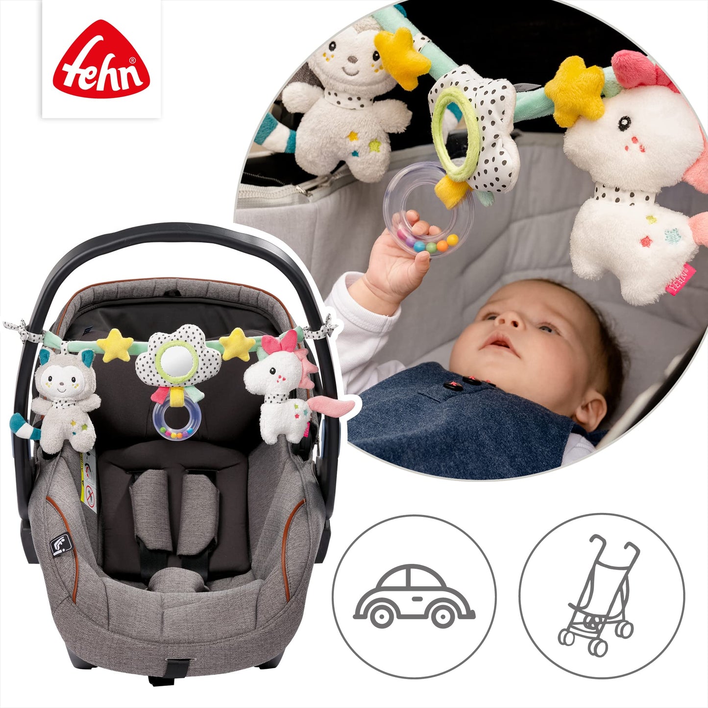 Fehn Garden Dream Pram Toy Attachment, 068429 Aiko & Yuki multicoloured