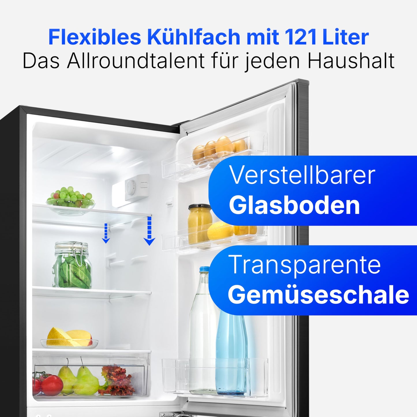 Bomann® Fridge with Freezer | Energy Class C | 143 cm | Cool Freezer Combination Quiet 40 dB | 3 Shelves & 2 Drawers | Door Hinge Interchangeable | 173 L Fridge Freezer Combination | KG 7359 Black