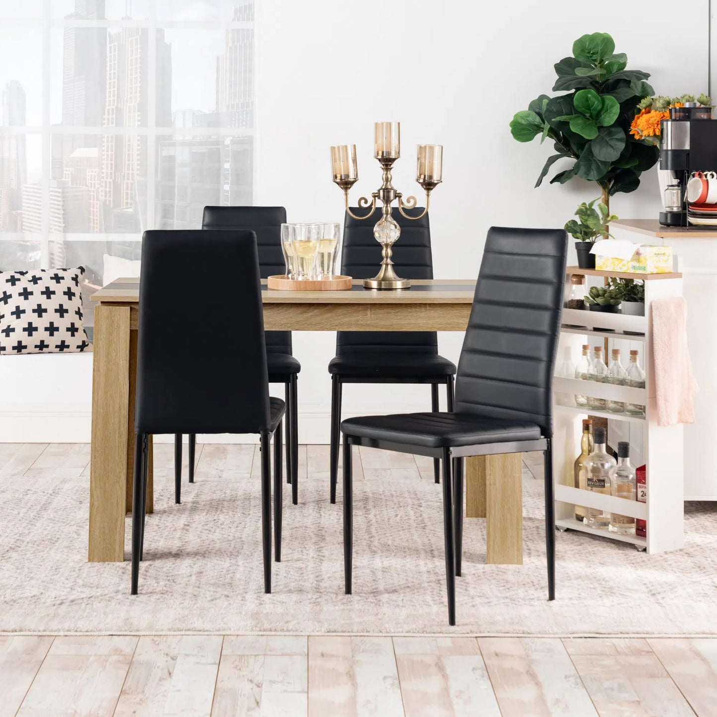FURNITABLE Esstisch mit 4 Stühlen Esszimmergruppe, 4er Set Esszimmerstühle und Rechteckig Holztisch Essgruppe für Wohnzimmer Küche Büro (110 * 70cm Tisch+4 Schwarz Stühle)