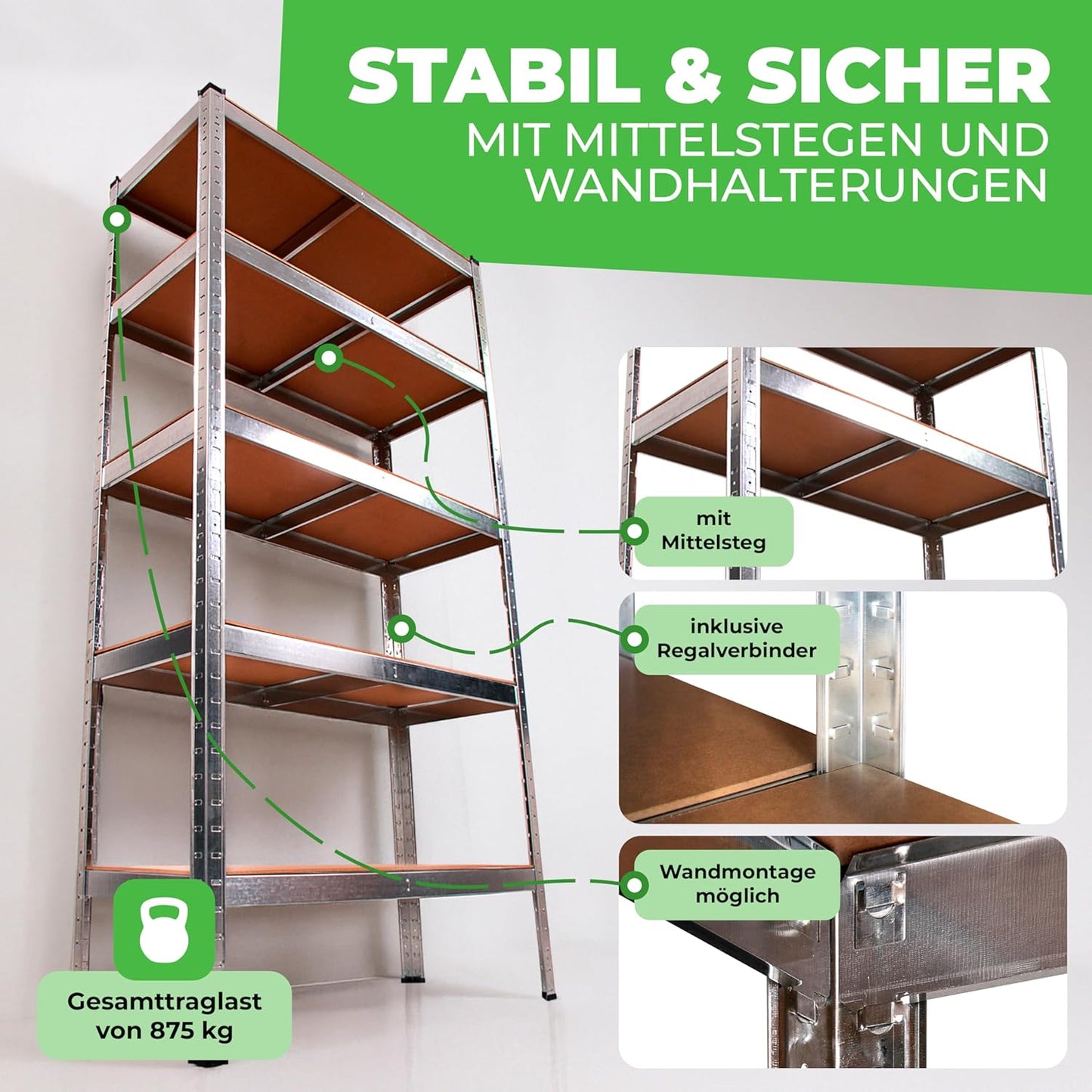 2x Ondis24 Thomas Metal Shelving Units, Storage Units for Basement, Workshop, 90 x 40 x 180 (H) cm, 875 kg, Silver Unit with 5 Height-Adjustable Levels, 5x 175 kg Load Capacity, Heavy Duty, Double Pack