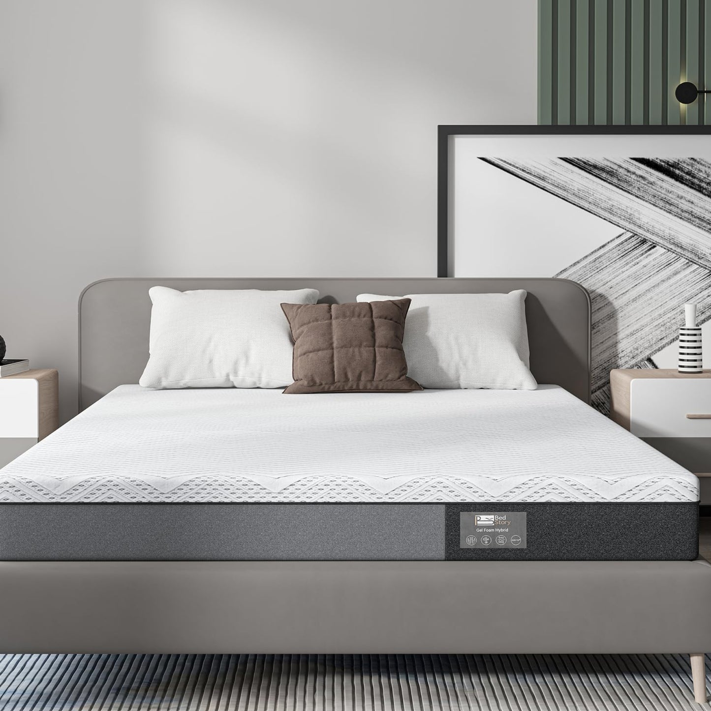 BedStory Mattress 180 x 200 cm Bamboo Charcoal Gel Foam, Height 18 cm, 7-Zone Memory Foam Mattress, Medium Hardness with Support, Removable and Washable Cover (180 x 200 x 18 cm)