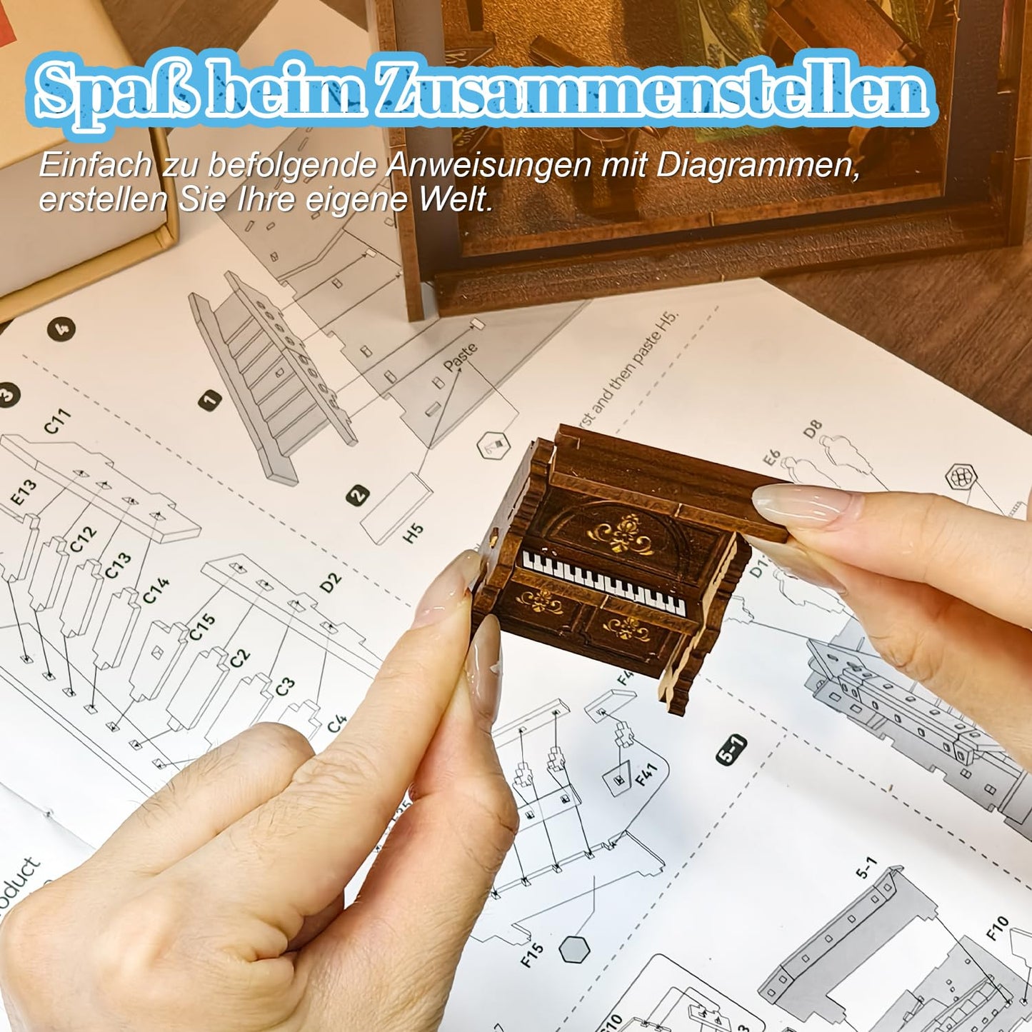 Book Nook Japan, Sakura Straße Booknook Japanischer Kit, 293PCS DIY Miniature House mit Licht, 3D Puzzle für Erwachsene und Heranwachsende, Japanische Deko Holzpuzzle Erwachsene Bücherregaldekoration