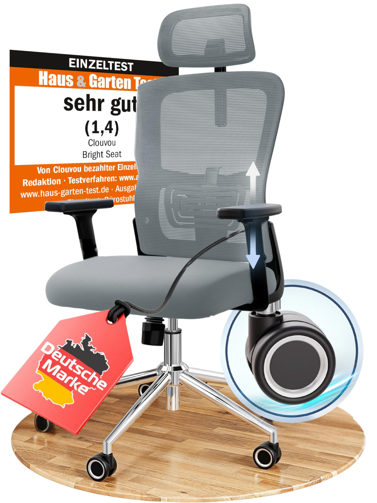 CLOUVOU BrightSeat Ergonomic Office Chair [Test Winner] Desk Chair 100% Individually Adjustable Office Chair & Gaming Chair Computer Chair Home Office Chair Ergonomic Swivel Chair 150 kg