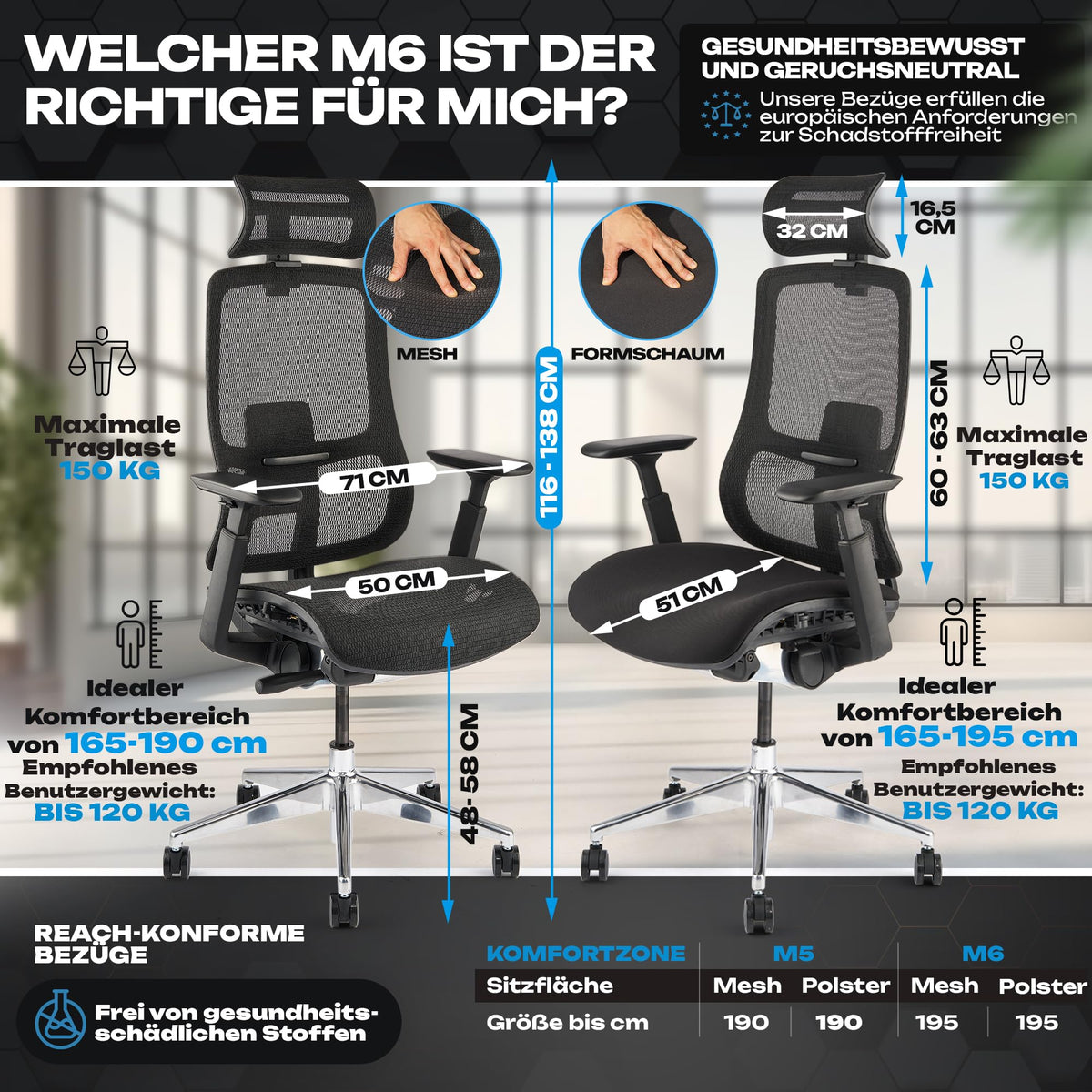 M2 Ergonomic Office Chair, Test Winner with Adjustable Armrest without Headrest for Maximum Freedom of Movement, Back-Friendly, Comfortable Desk Chair for Office and Home Office Chair