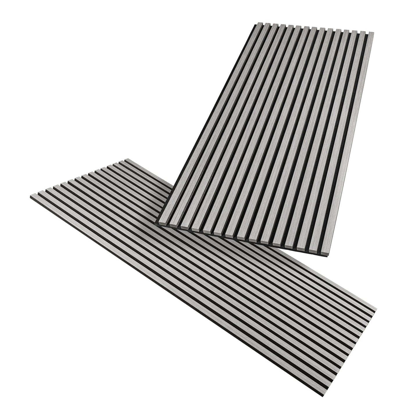 Acoustic Panels Wood 240 x 60 cm, Colour: Grey, Wall Panels Wood, 3D Slat Wall Made of Wood Veneer on Acoustic Felt, Acoustic Panels 2400 x 600 mm