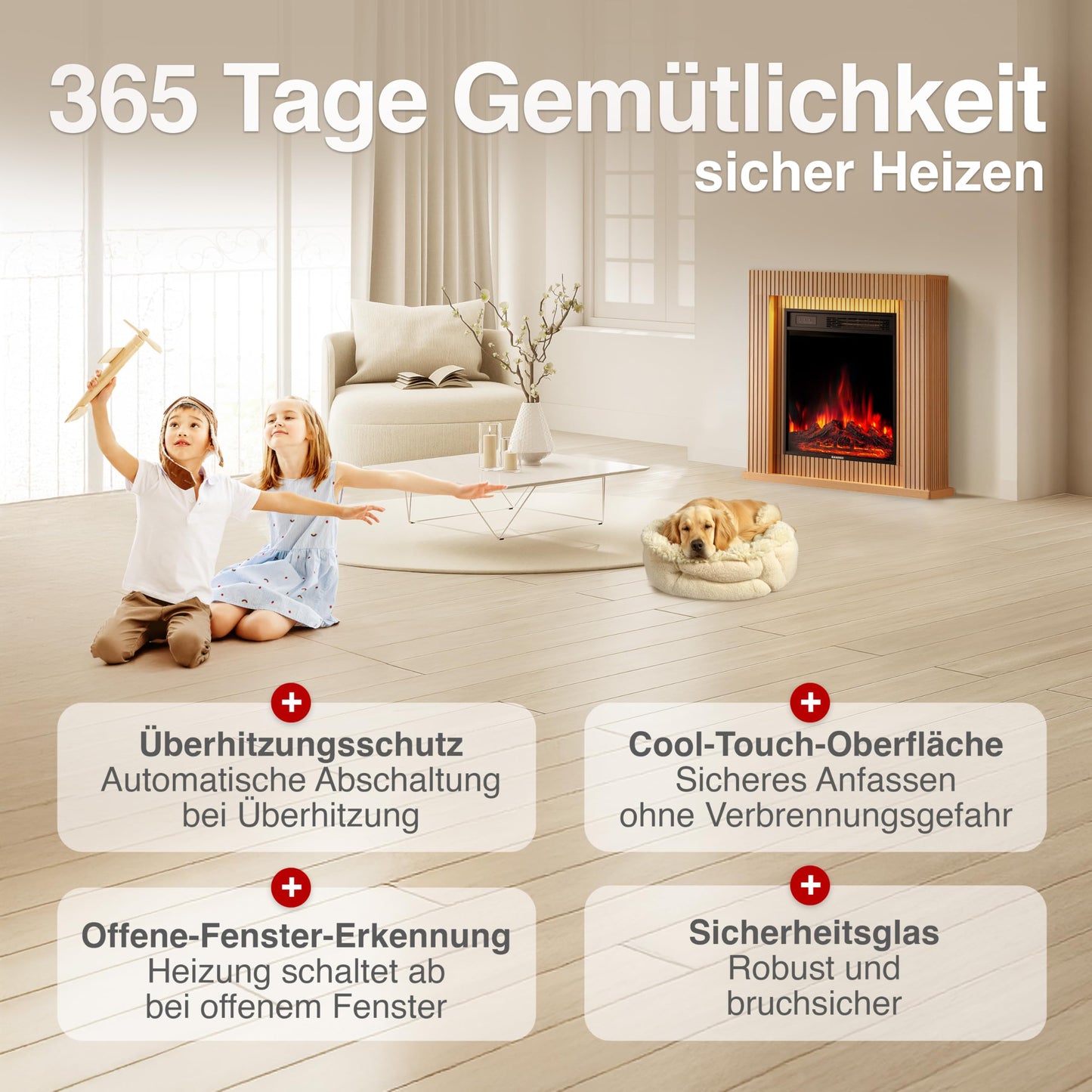 Matti Electric Fireplace with Heater, 3D Flame Effect, LED Ambient Light, Remote Control, 32 Inches (81 cm) (Oak)