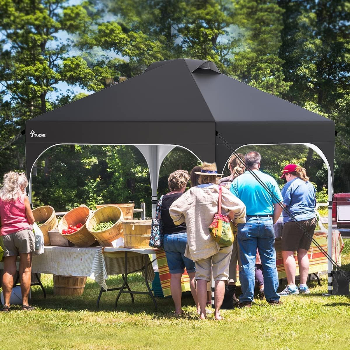 YITAHOME 3X3Meter wasserdichte Pavillon Faltpavillon, Faltbarer Stabil Pop up Pavillon Outdoor Anti-UV Gartenpavillon Höhenverstellbarfür Alle Jahreszeiten Für Märkte Pool Festival, Schwarz