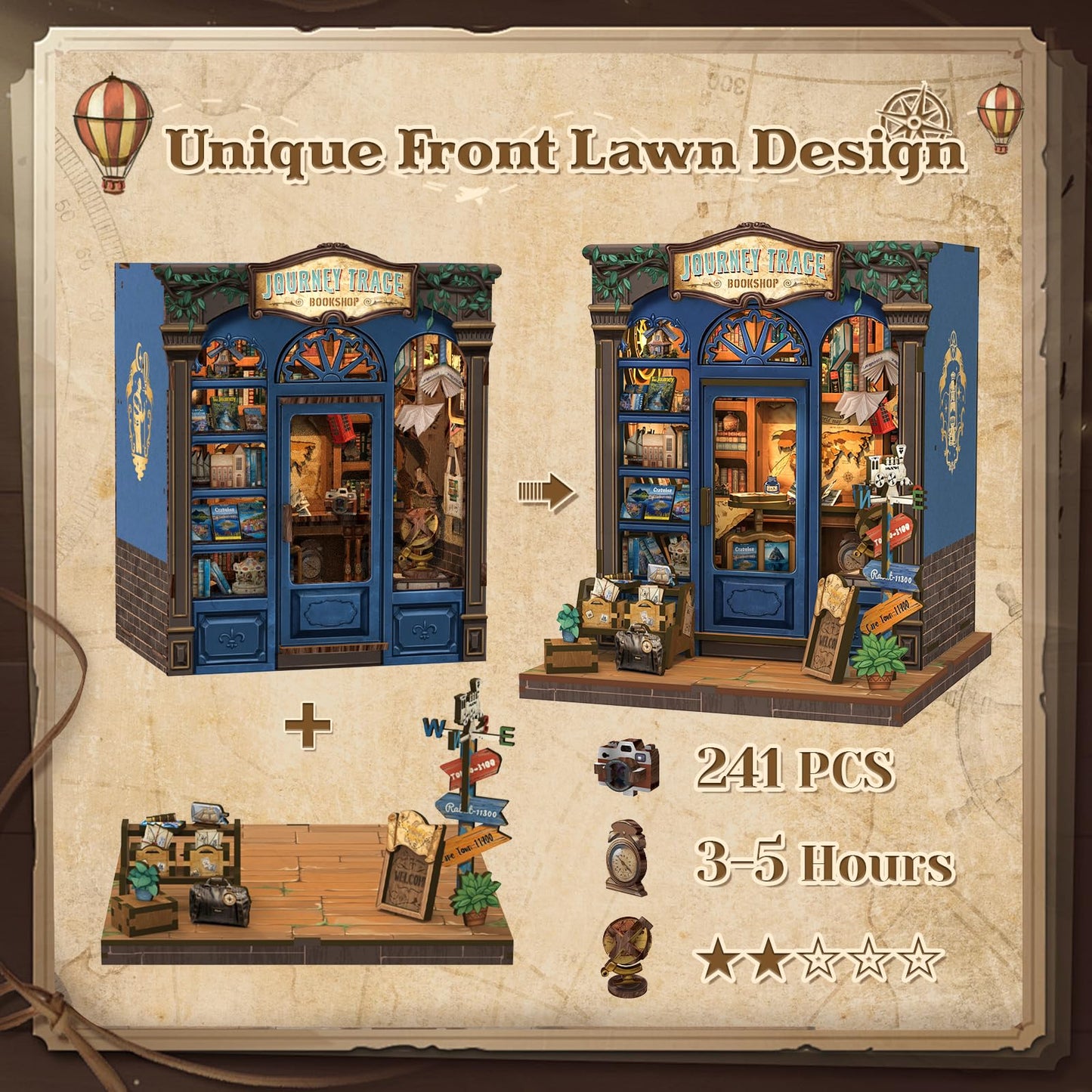 CUTEBEE Book Nook Kit – DIY Puppenhaus Häuser, Miniatur Haus Selber Bauen für Erwachsene, 3D-Holzpuzzle & Buchstütze | Kreatives Set für Bücherregal Dekor | Geschenk,199 PCS (Champs-Élysées Florist)