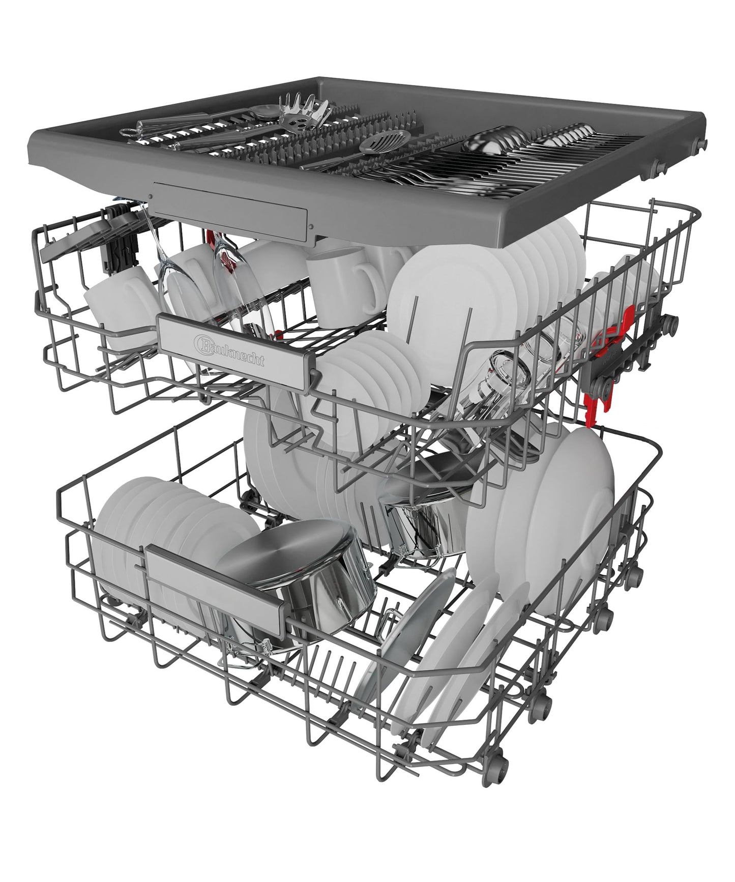 Bauknecht BK4UB14BN7A0X Undermount Dishwasher, 60 cm, ActiveDry Automatic Door Opening System, Delay Start, MultiZone, Separate Top or Bottom Basket Sink, Cutlery Drawer, Flexible Loading