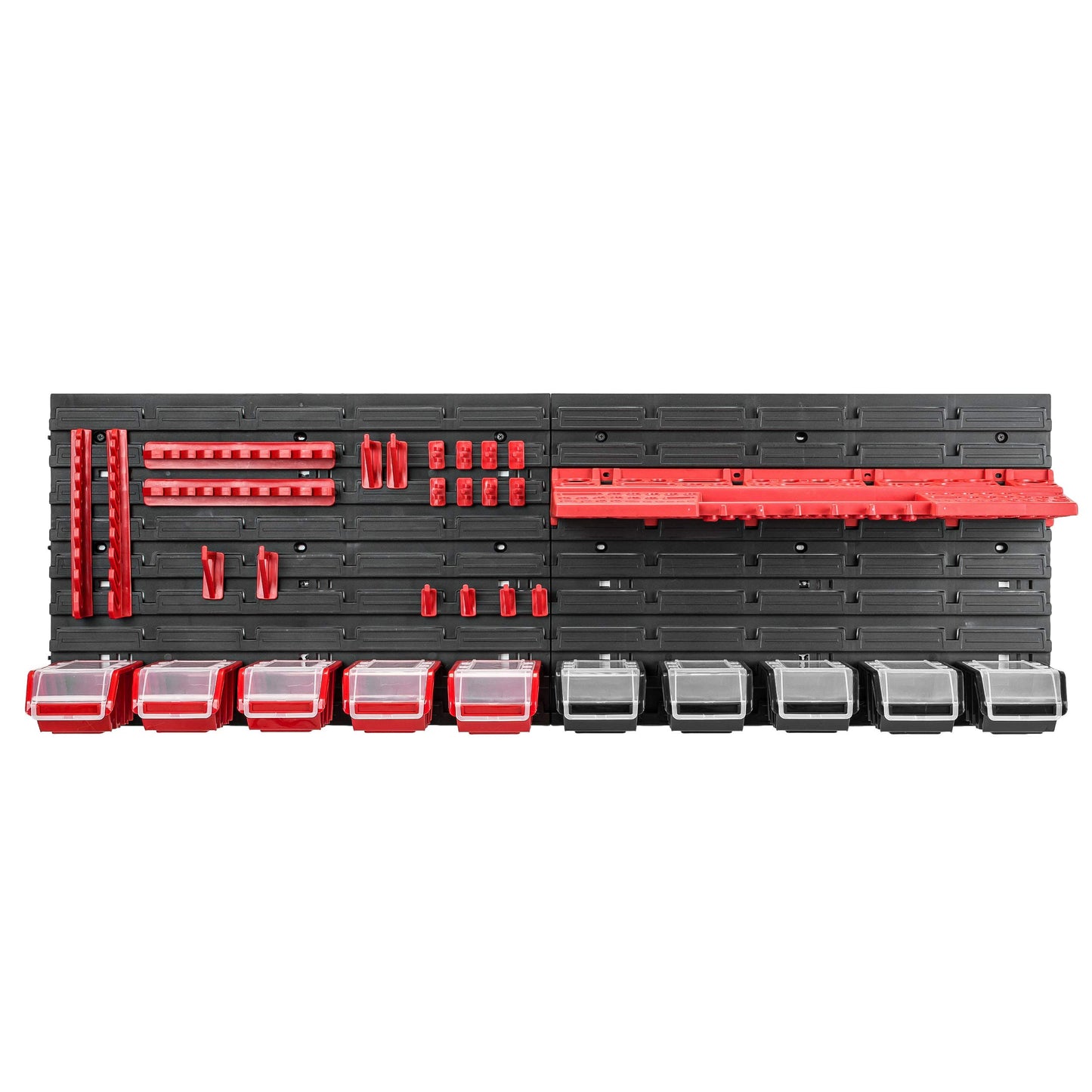 Storage System Wall Shelf 115 x 78 cm, Tool Holders, 23 Pieces Stacking Boxes Storage Boxes Extra Strong Wall Shelves Expandable Workshop Shelving Workshop Shelf