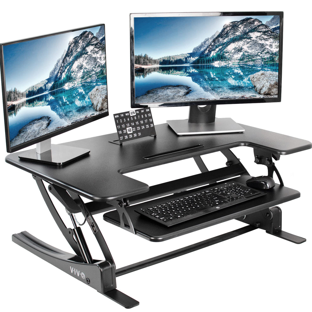Vivo Black Height Adjustable 36" Stand up Desk Converter | Quick Sit to Stand Tabletop Monitor Riser (DESK-V000V)