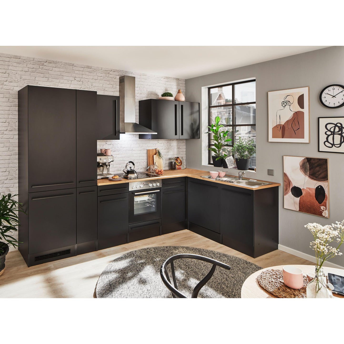 Jazz 8 Modern Corner Kitchen without Electrical Appliances in White High Gloss, Metallic Grey - Spacious Kitchen Unit in L-Shaped with Lots of Storage Space - 220 x 211 x 60 cm (W x H x D)