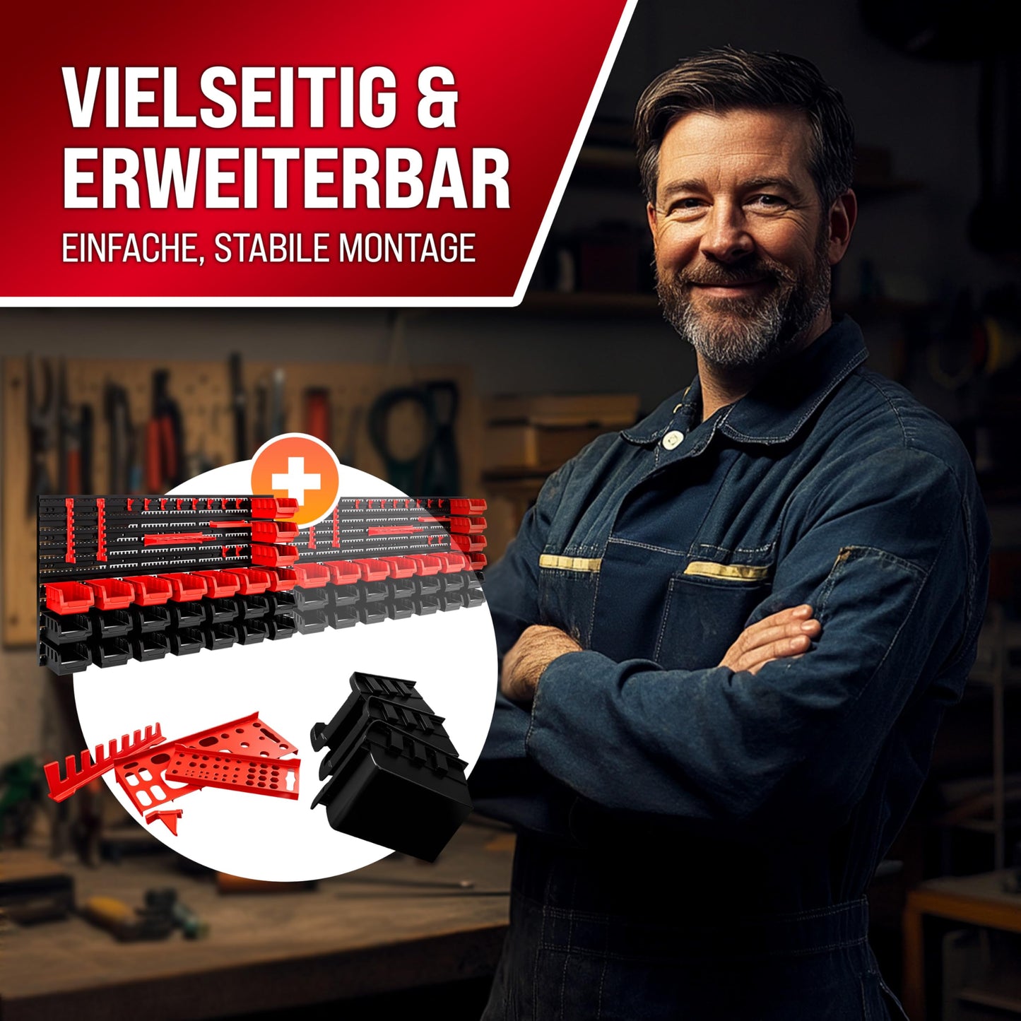 Deuba® Wall Shelf + Stacking Boxes - Extra Strong Wall Panels - Extendable Workshop Shelving