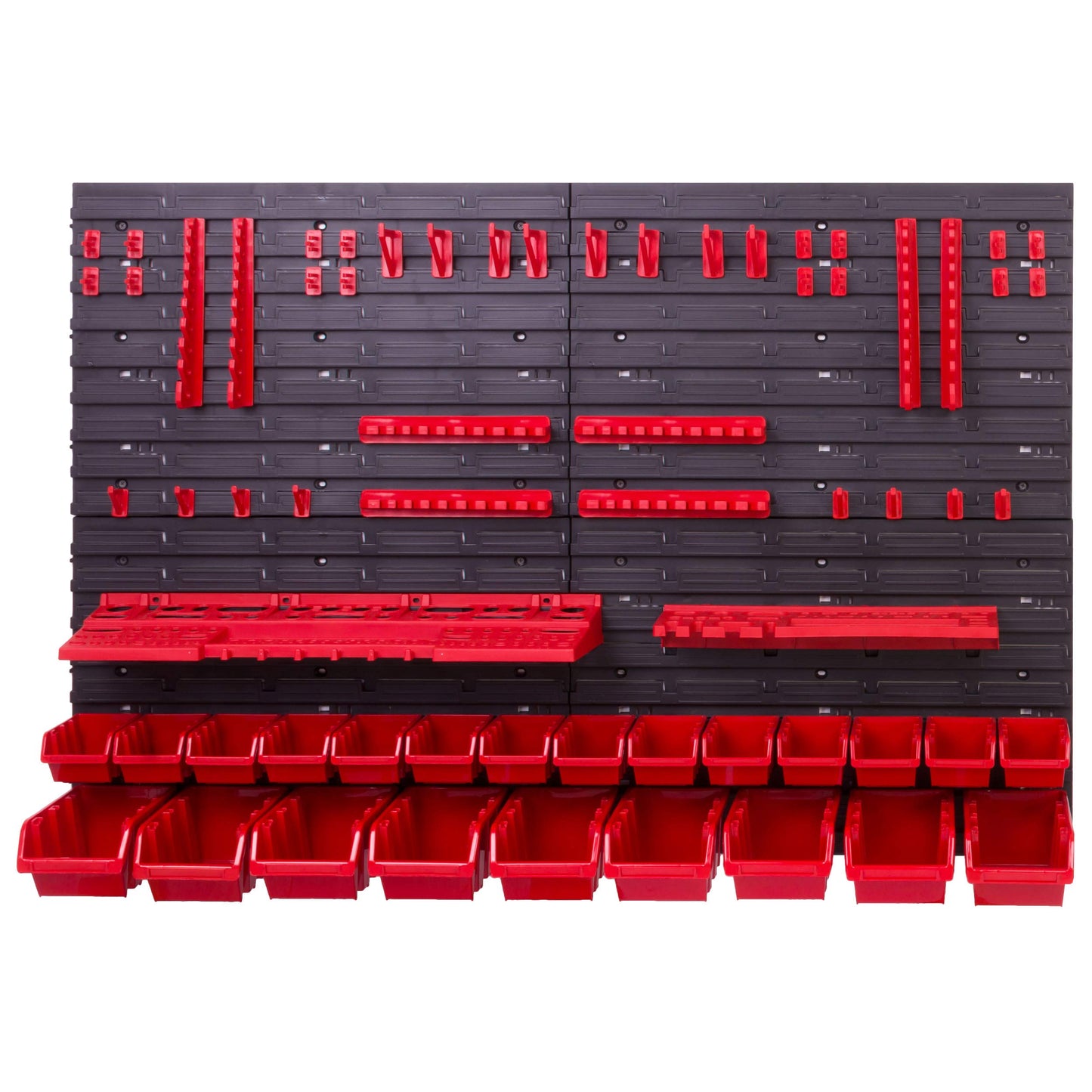 Storage System Wall Shelf 115 x 78 cm, Tool Holders, 23 Pieces Stacking Boxes Storage Boxes Extra Strong Wall Shelves Expandable Workshop Shelving Workshop Shelf