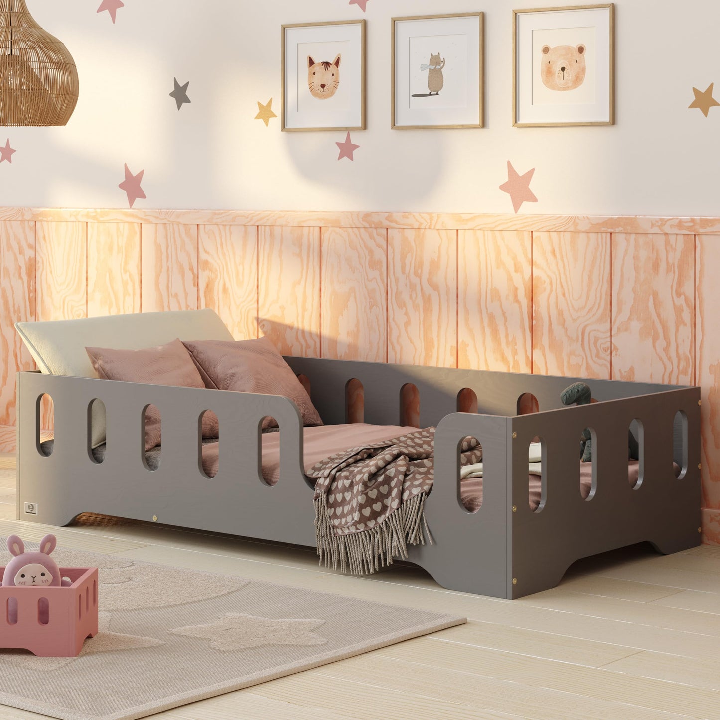 smartwood Montessori Wooden Floor Bed 90 x 200 cm Blue with FSC Certificate TILA 2P with Fall Protection and Slatted Frame Maximum Load 230 kg Easy Assembly