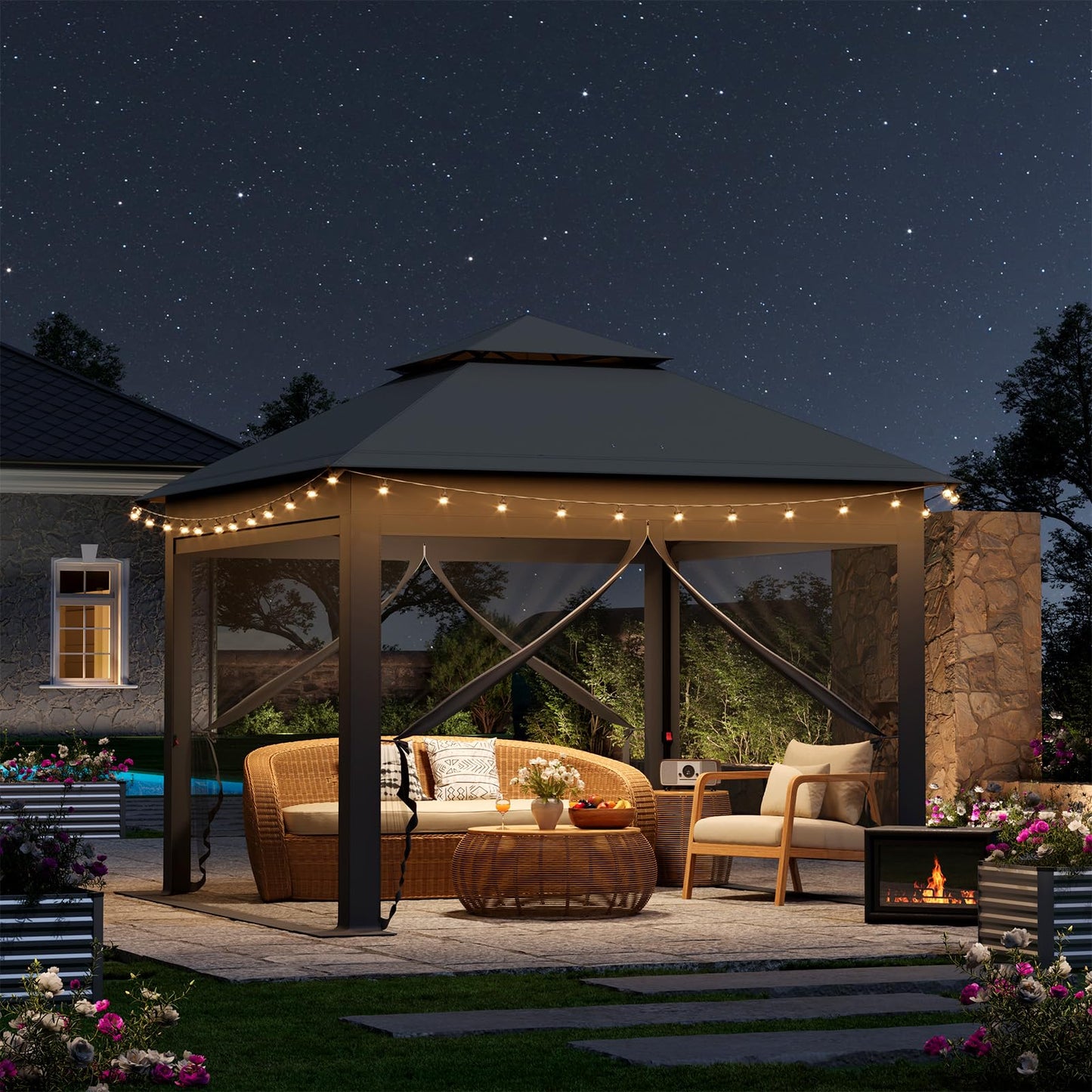 WOLTU Pavillon 3x3 m, Faltpavillon mit Moskitonetz, Partyzelt wasserdicht stabil, höhenverstellbares Partyzelt UV-Schutz, Gartenpavillon mit 4 Seitenteilen, Festzelt mit Tragtasche, Anthrazit