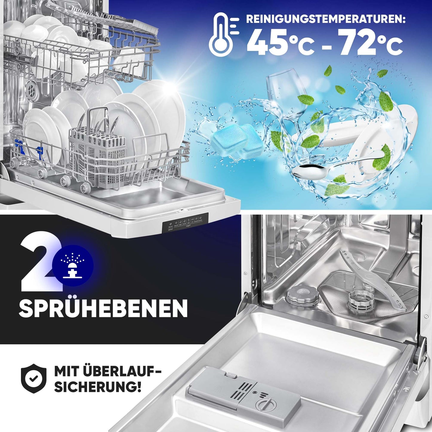 Bomann GSP 7418 Dishwasher, 10 Place Settings, Dishwasher Stand or Substructure, 7 Programmes & 2 Spray Levels, Dishwasher with Start Selection White