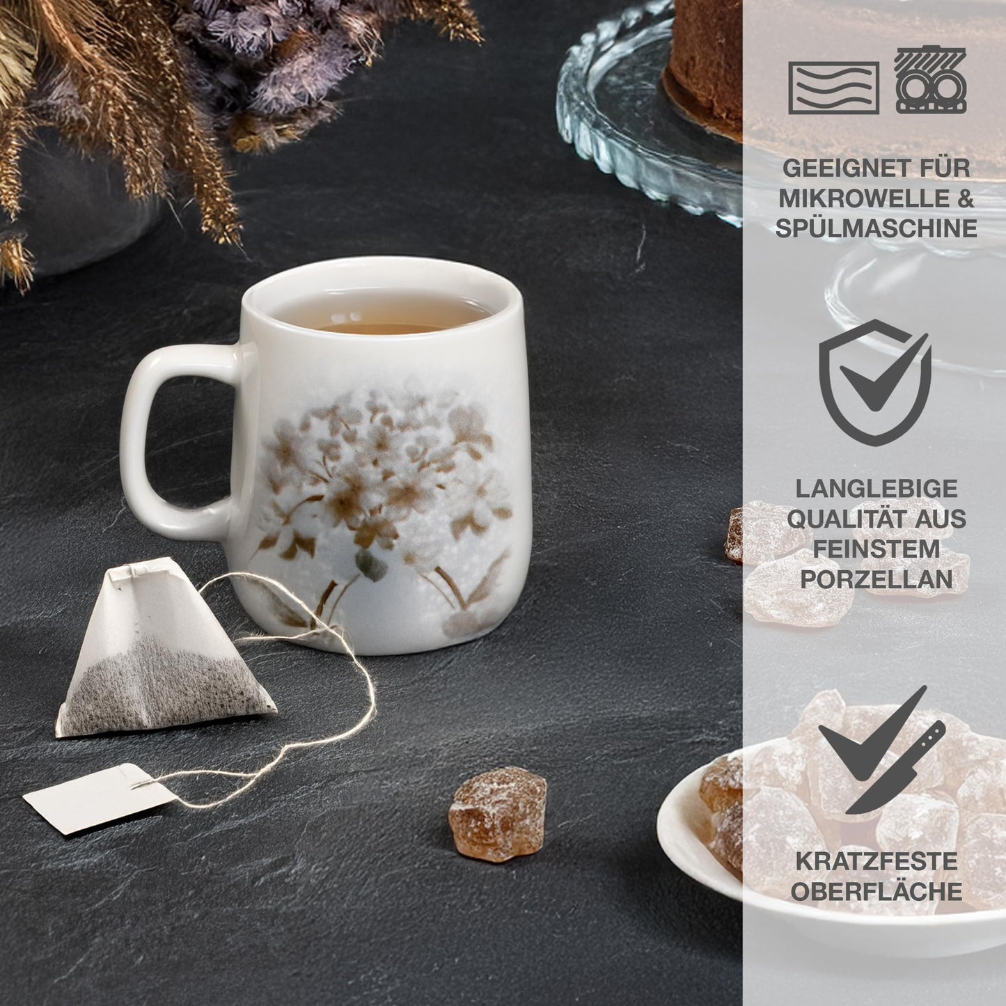 Moritz & Moritz BLOSSOM 18-Piece Crockery Set for 6 People, Elegant Plate Set Made of High-Quality Porcelain with Floral Design, Crockery Set of 6 x Dinner Plates, 6 x Dessert Plates, 6 x Soup Plates