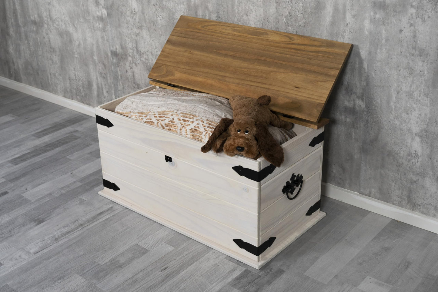 SAM Cancun Coffee Table Solid Pine Wood Side Table with Drawer White Varnished Honey Top Plate Black Metal Handle Mexico Furniture