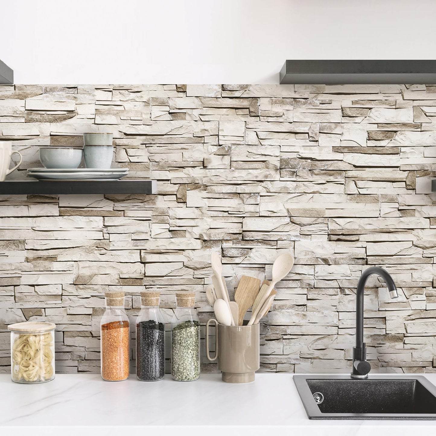 CREARREDA Kitchen Back Wall Self-Adhesive Made in Italy Easy to Use Splash Guard Made of PVC Water Resistant and Durable