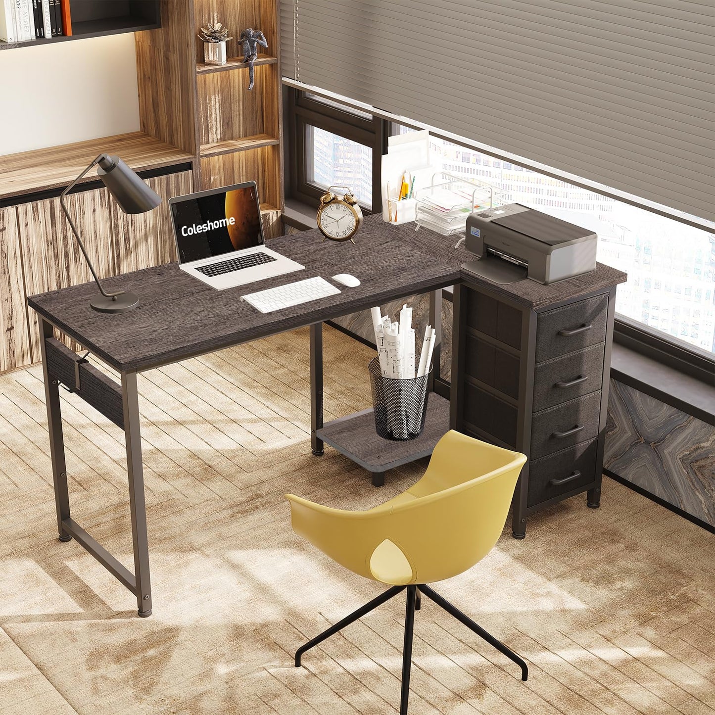 Coleshome Corner Desk, 100 x 70 cm, L Shape Desk with 4 Drawers, Reversible Computer Desk for Office, Study, Bedroom, White