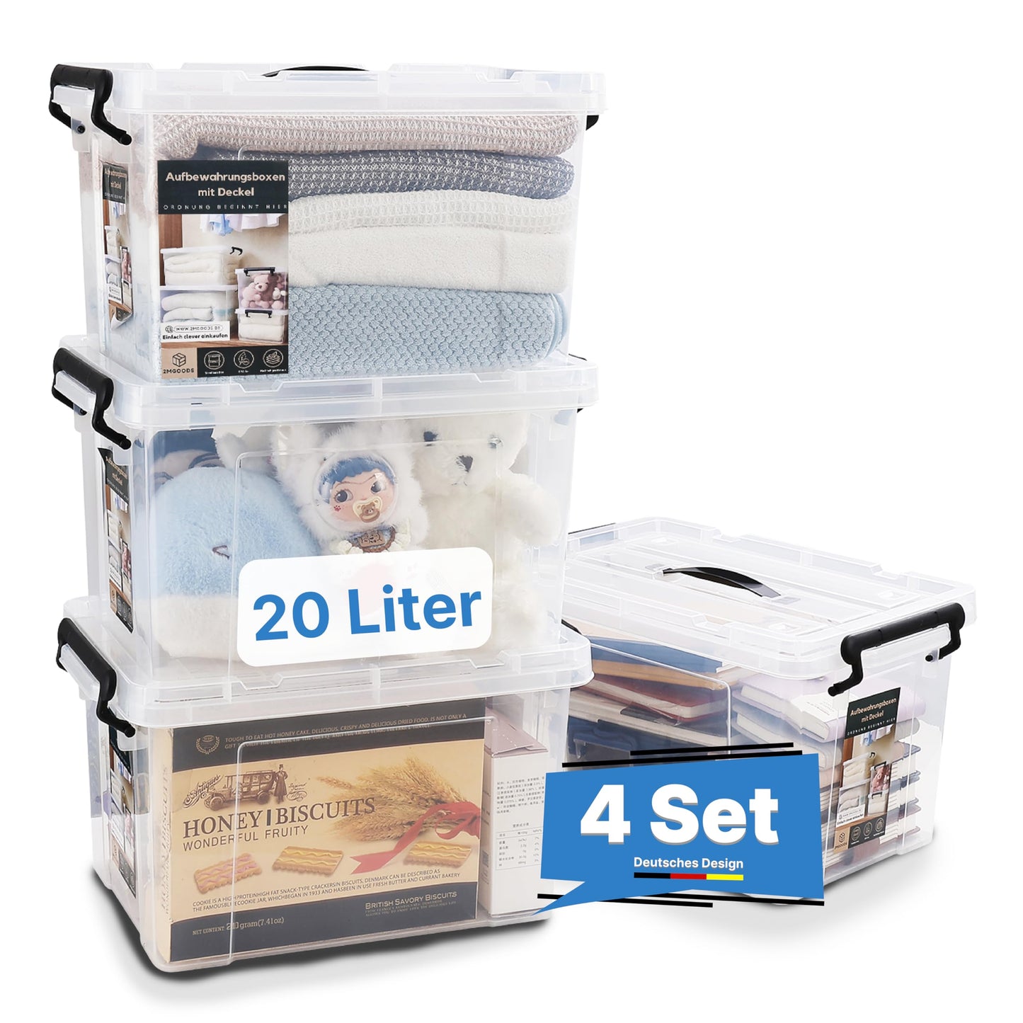 Heavy Duty Storage Boxes with Lids Dustproof Plastic Boxes Stackable BPA Free Clear Moisture Resistant Plastic Boxes for Home Basement (4 x 60L)